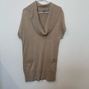 Caslon Short Sleeve Cowl Neck Sweater Pockets Tan Beige Cotton Viscose Medium